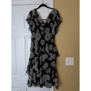 Amanda Lane Y2K Beaded Sequin Asymmetrical Chiffon Ruffle Dress Petite 8 Fairy